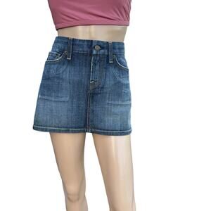 New Citizens of Humanity Blue Dark Wash Faded Distressed Denim Mini Skirt  Sz 28